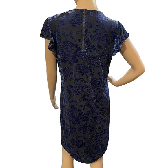 Adrienne Vittadini Mini Dress Black‎ with Blue Velvet Burnout Pattern Size Small - Picture 4 of 11